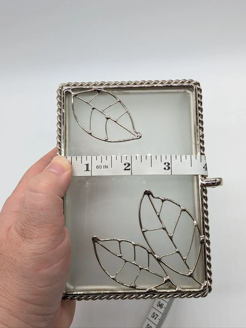 Frosted Glass Metal Leaf Design Rectangular Trinket Box